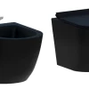 Wc À Poser|Laneri Couple de sanitaires suspendu Rimless sans bride, gamme New Bent de couleur noire mat avec abattant soft-close inclus