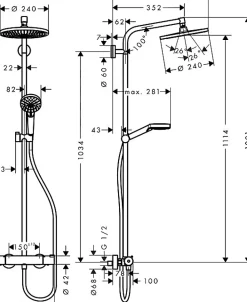 Hansgrohe Crometta S 240 Colonne de douche 1 jet, avec Mitigeur thermostatique, Chrome