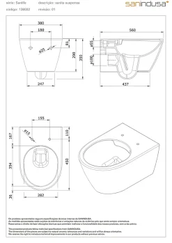 Sanindusa Cuvette de WC céramique traditionnelle suspendue système d'hygiène sans bride Rimflush 56 Sanlife blanc mate texturé