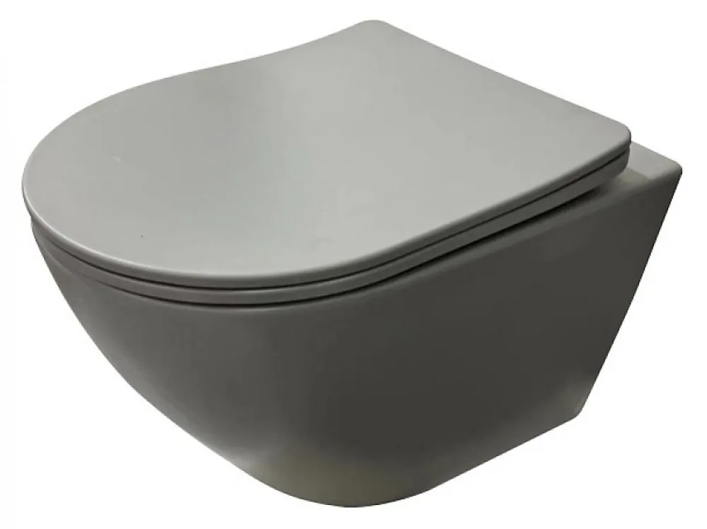Wc Suspendu|Sanitaire Cuvette suspendue sans bride KELOS Flush Gris Clair avec abattant