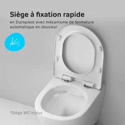 Wc Suspendu|Am.Pm Europe Cuvette WC Suspendu Blanc Toilette Suspendu FlashClean WC sans rebord avec couvercle de siège SoftClose, CXB1701SC Blanc AM.PM