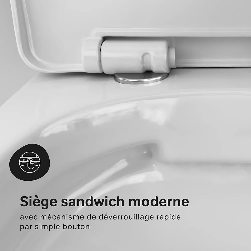 Wc Suspendu|Am.Pm Europe Cuvette WC Suspendu Blanc Toilette Suspendu FlashClean WC sans rebord avec couvercle de siège SoftClose, CXB1701SC Blanc AM.PM
