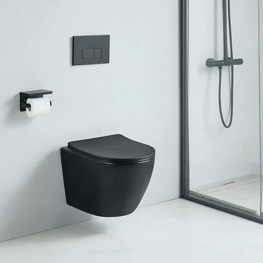 Wc Suspendu|Stano Cuvette WC suspendu CARCEO noir mat - sans bride et avec frein de chute