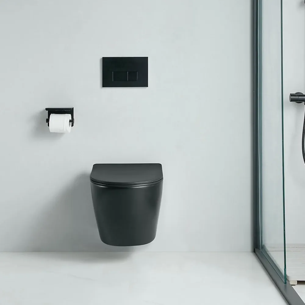 Wc Suspendu|Stano Cuvette WC suspendu CARCEO noir mat - sans bride et avec frein de chute