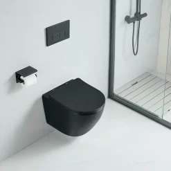 Wc Suspendu|Stano Cuvette WC suspendu CARCEO noir mat - sans bride et avec frein de chute