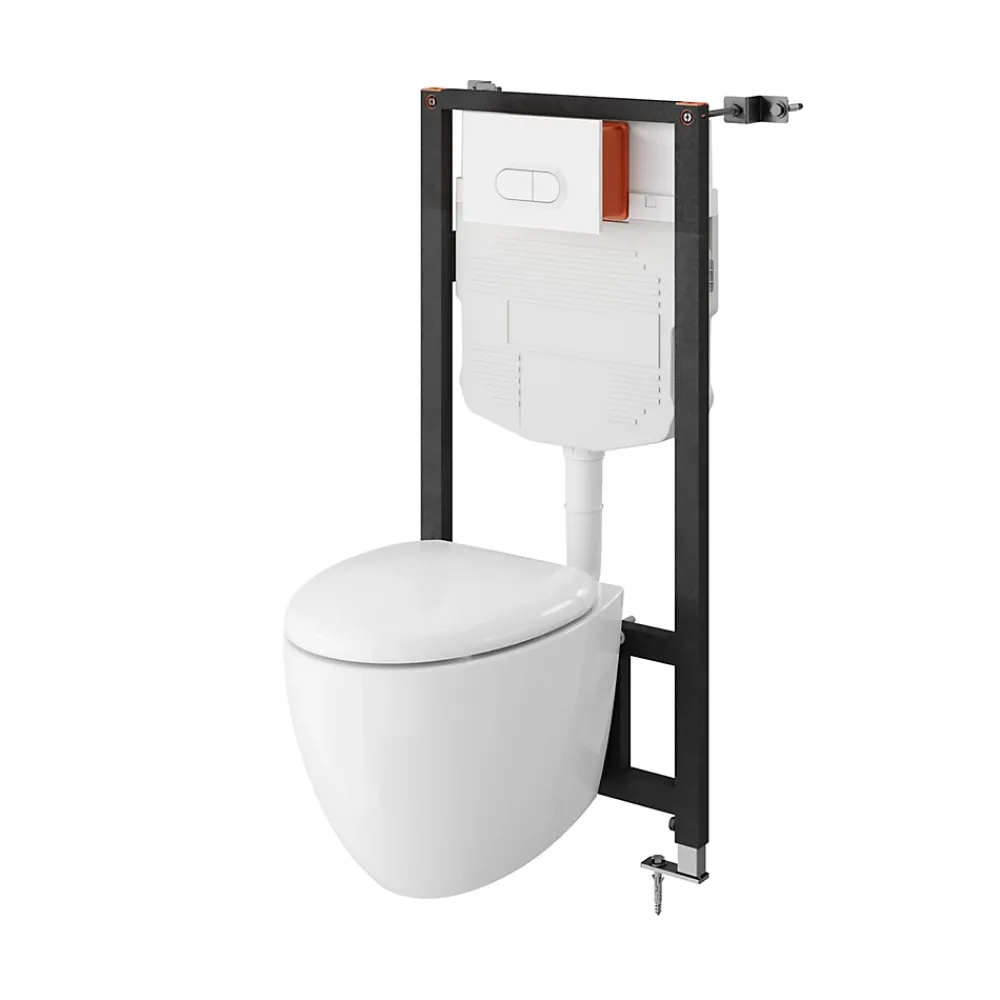 Wc Suspendu|GoodHome Cuvette WC suspendu en céramique, l.37,5 x H.36,5 x P.50 cm, blanc, effet Vortex, Kentia