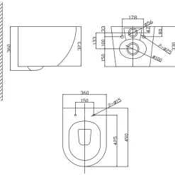 Planète Bain Cuvette WC suspendu gain de place 49 cm sans bride noir mat - Corolla