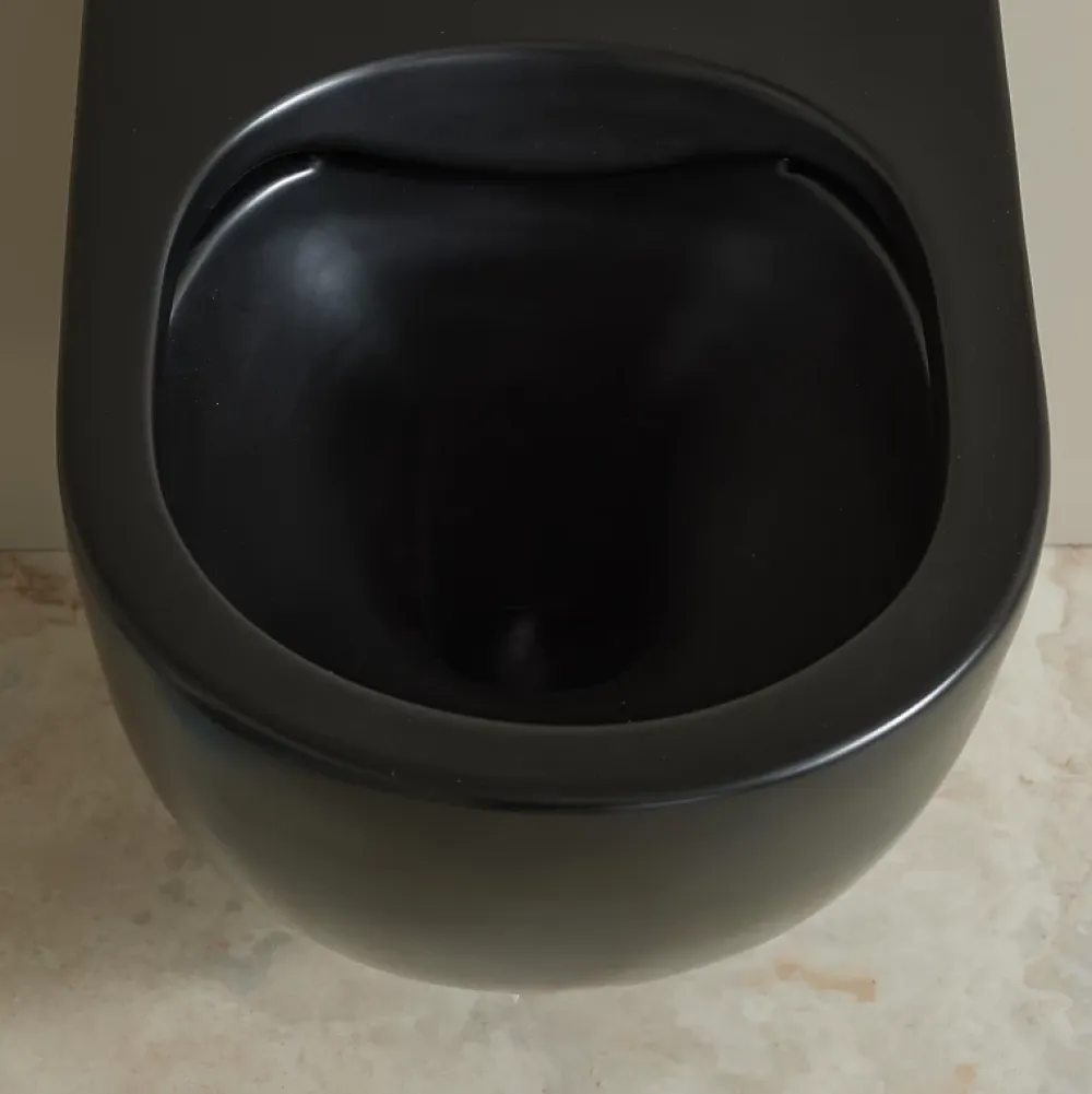 Planète Bain Cuvette WC suspendu gain de place 49 cm sans bride noir mat - Corolla