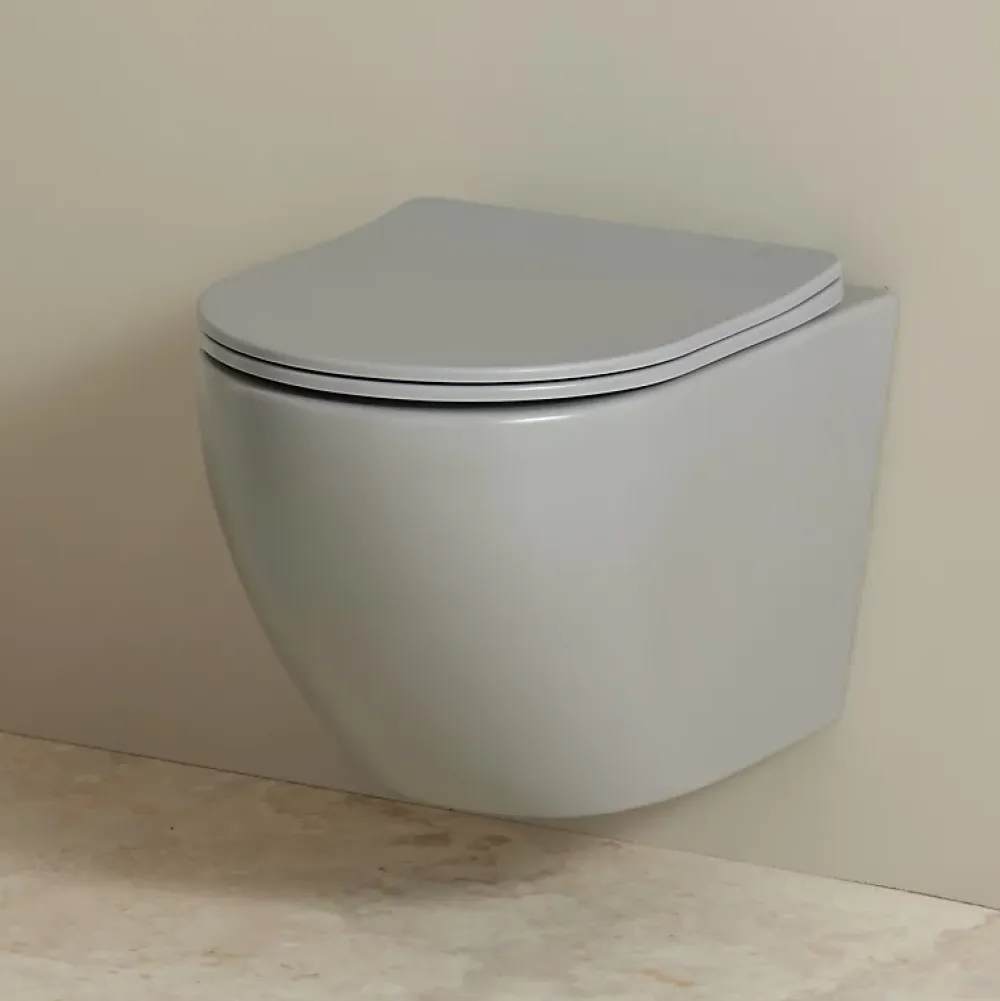Planète Bain Cuvette WC suspendu gain de place 49 cm sans bride gris mat - Corolla