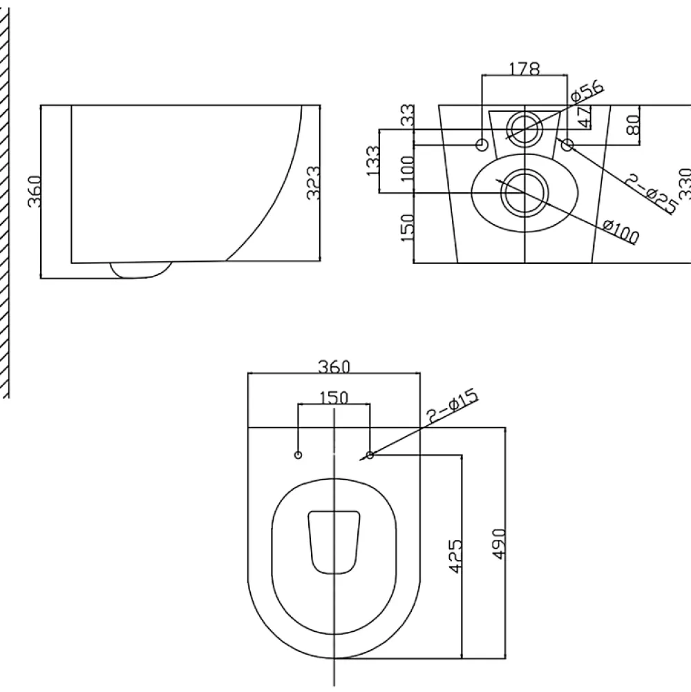 Planète Bain Cuvette WC suspendu gain de place 49 cm sans bride gris mat - Corolla