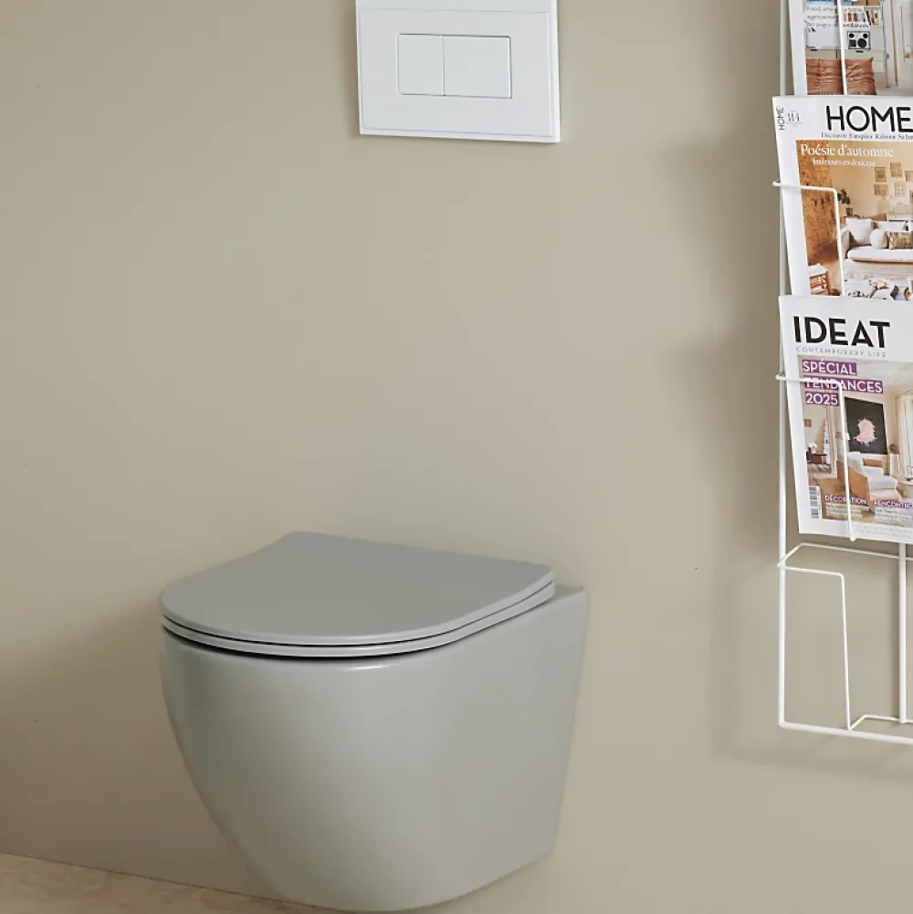 Planète Bain Cuvette WC suspendu gain de place 49 cm sans bride gris mat - Corolla