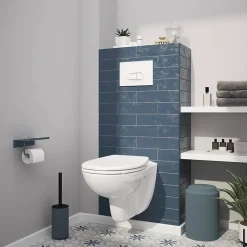 GoodHome Cuvette WC suspendu Lagon en céramique avec abattant duroplast blanc