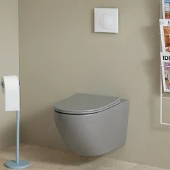 Wc Suspendu|Planète Bain Cuvette WC suspendu gris mat 54 cm sans bride fixations invisibles - Cyrus