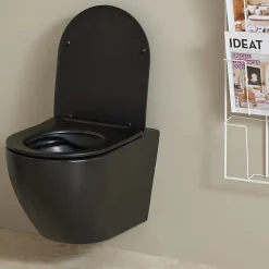 Wc Suspendu|Planète Bain Cuvette WC suspendu noir mat 54 cm sans bride fixations invisibles - Cyrus