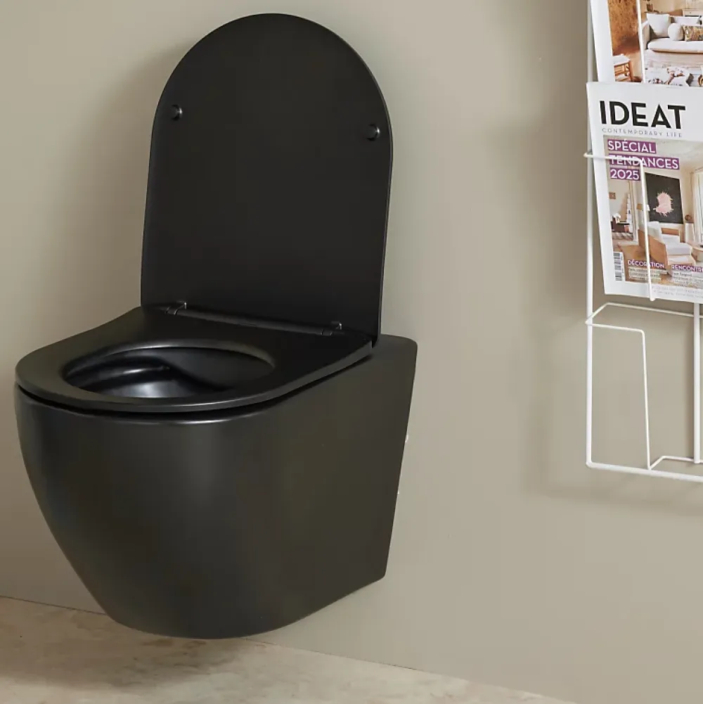 Wc Suspendu|Planète Bain Cuvette WC suspendu noir mat 54 cm sans bride fixations invisibles - Cyrus