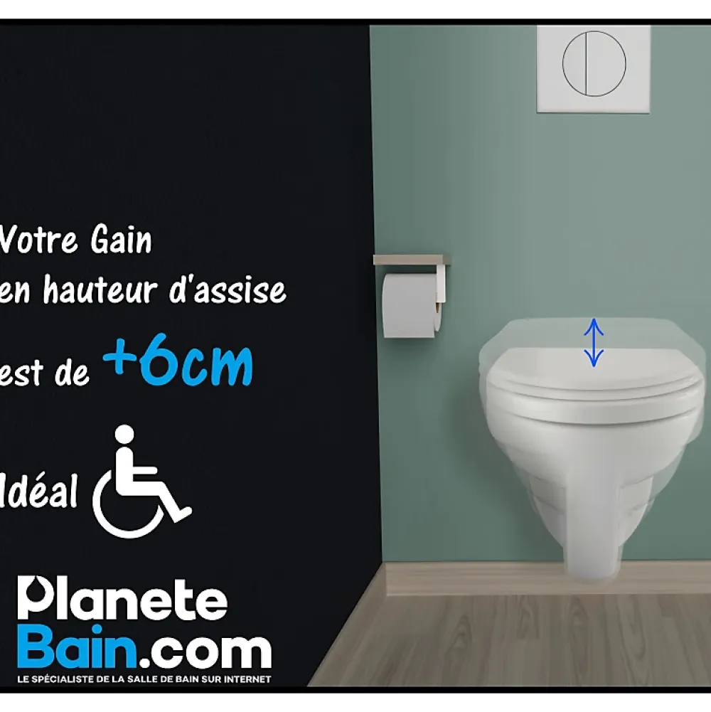 Wc Suspendu|Planète Bain Cuvette WC suspendu PMR surélevée sans bride - AUSTIN