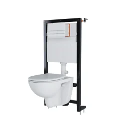 Wc Suspendu|GoodHome Cuvette WC suspendue compacte sans bord avec abattant et frein de chute, sortie horizontale, blanc, Tasi