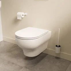 Wc Suspendu|GoodHome Cuvette WC suspendue sans bride avec abattant déclipsable et frein de chute, sortie horizontale, blanc, effet Vortex, Cavally