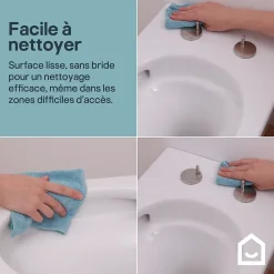 Wc Suspendu|GoodHome Cuvette WC suspendue sans bride avec abattant déclipsable et frein de chute, sortie horizontale, blanc, effet Vortex, Cavally