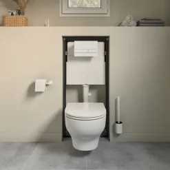 Wc Suspendu|GoodHome Cuvette WC suspendue sans bride avec abattant déclipsable et frein de chute, sortie horizontale, blanc, effet Vortex, Cavally