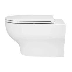 Wc Suspendu|GoodHome Cuvette WC suspendue sans bride avec abattant déclipsable et frein de chute, sortie horizontale, blanc, effet Vortex, Cavally
