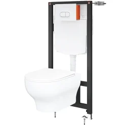Wc Suspendu|GoodHome Cuvette WC suspendue sans bride avec abattant déclipsable et frein de chute, sortie horizontale, blanc, effet Vortex, Cavally