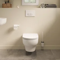 Wc Suspendu|GoodHome Cuvette WC suspendue sans bride avec abattant déclipsable et frein de chute, sortie horizontale, blanc, effet Vortex, Cavally