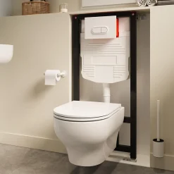 Wc Suspendu|GoodHome Cuvette WC suspendue sans bride avec abattant déclipsable et frein de chute, sortie horizontale, blanc, effet Vortex, Cavally