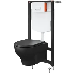 Wc Suspendu|GoodHome Cuvette WC suspendue sans bride avec abattant déclipsable et frein de chute, sortie horizontale, noir, effet Vortex, Cavally