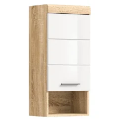 Colonne De Salle De Bains|Meublorama Demi-colonne de salle de bain LEWOTO 1 porte et 1 niche Blanc et chene clair