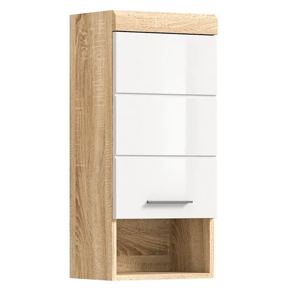 Colonne De Salle De Bains|Meublorama Demi-colonne de salle de bain LEWOTO 1 porte et 1 niche Blanc et chene clair
