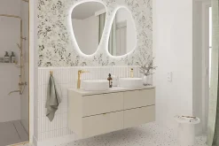 Furnidea Double meuble sous vasque à suspendre avec le plan DALIA CACHEMIRE 120 cm
