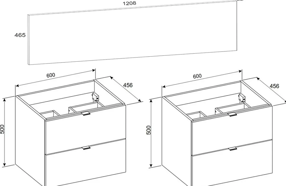 Furnidea Double meuble sous vasque à suspendre avec le plan DALIA CACHEMIRE 120 cm