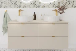 Furnidea Double meuble sous vasque à suspendre avec le plan DALIA CACHEMIRE 120 cm