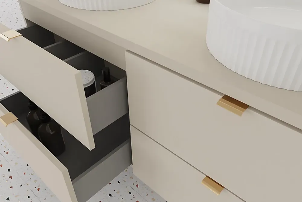 Furnidea Double meuble sous vasque à suspendre avec le plan DALIA CACHEMIRE 120 cm