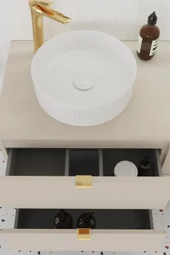 Furnidea Double meuble sous vasque à suspendre avec le plan DALIA CACHEMIRE 120 cm