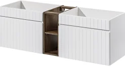 Furnidea Double meuble sous vasque ICONIC blanc 140 cm avec l'etension chêne Santa Fe