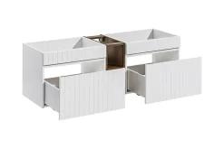 Furnidea Double meuble sous vasque ICONIC blanc 140 cm avec l'etension chêne Santa Fe