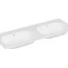 Vasque À Encastrer|Vente-unique Double vasque à encastrer en résine effet pierre - Blanc - L120 x l46 cm - ATIWA