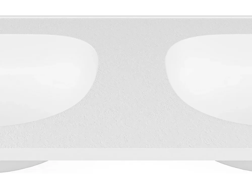 Vasque À Encastrer|Vente-unique Double vasque à encastrer en résine effet pierre - Blanc - L120 x l46 cm - ATIWA