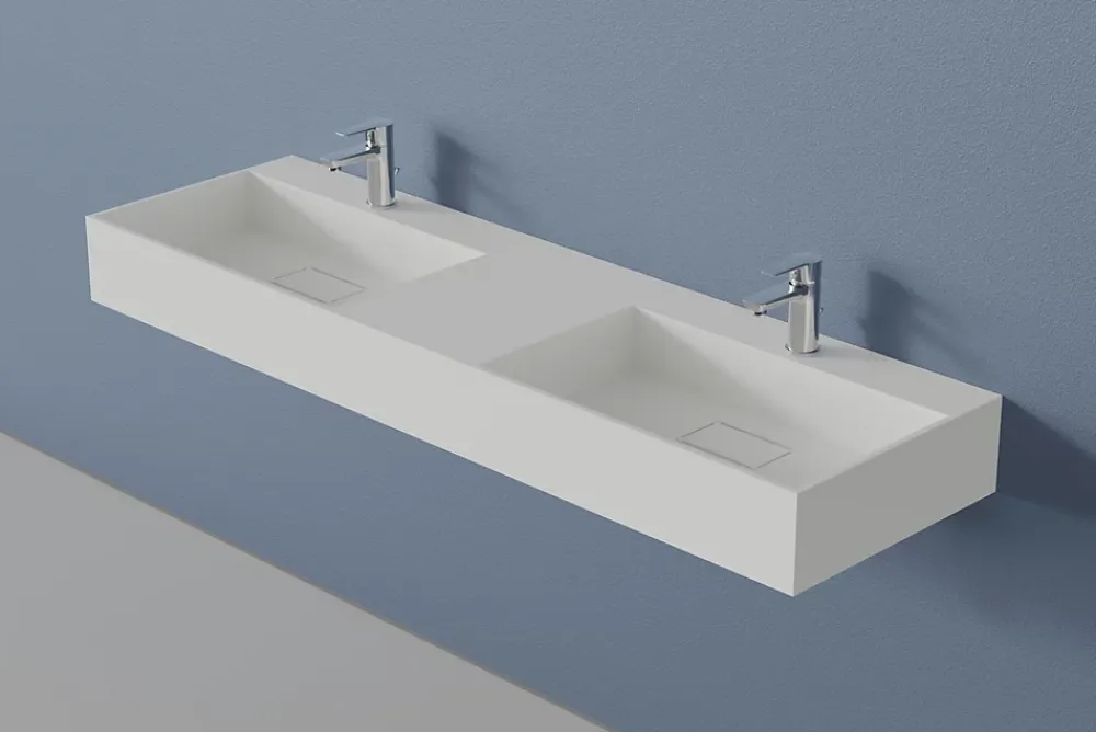 Bernstein Double vasque murale 153x45x15cm en fonte minérale - blanc mat - TWG231