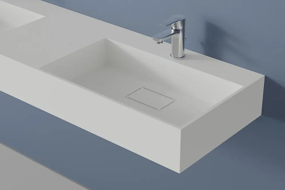 Bernstein Double vasque murale 153x45x15cm en fonte minérale - blanc mat - TWG231
