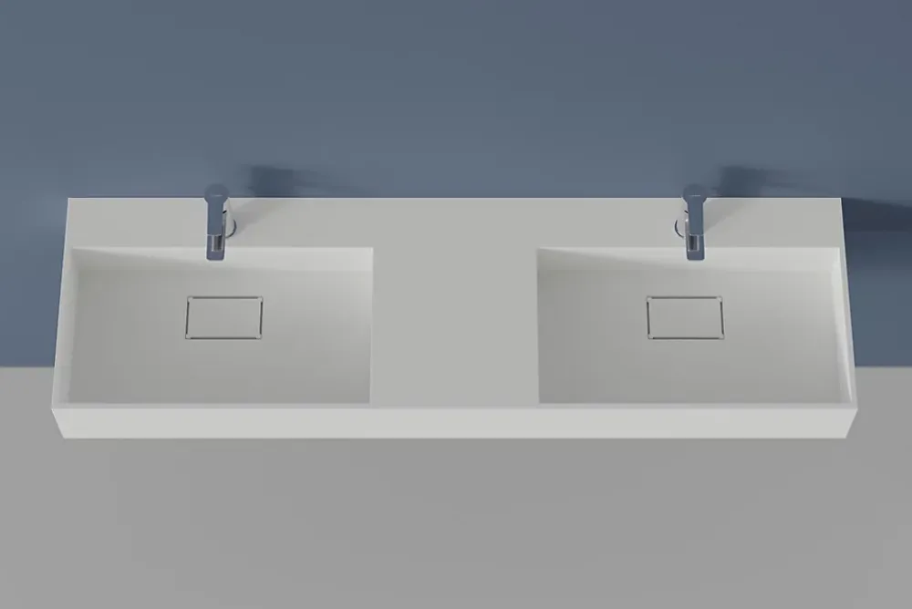 Bernstein Double vasque murale 153x45x15cm en fonte minérale - blanc mat - TWG231