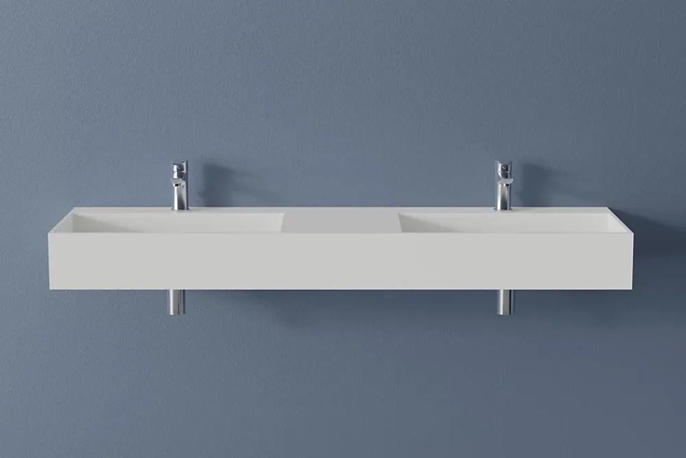 Bernstein Double vasque murale 153x45x15cm en fonte minérale - blanc mat - TWG231