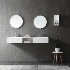 Lavabo|Bernstein Double vasque murale 150x45x20cm en fonte minérale - blanc mat - TWG235