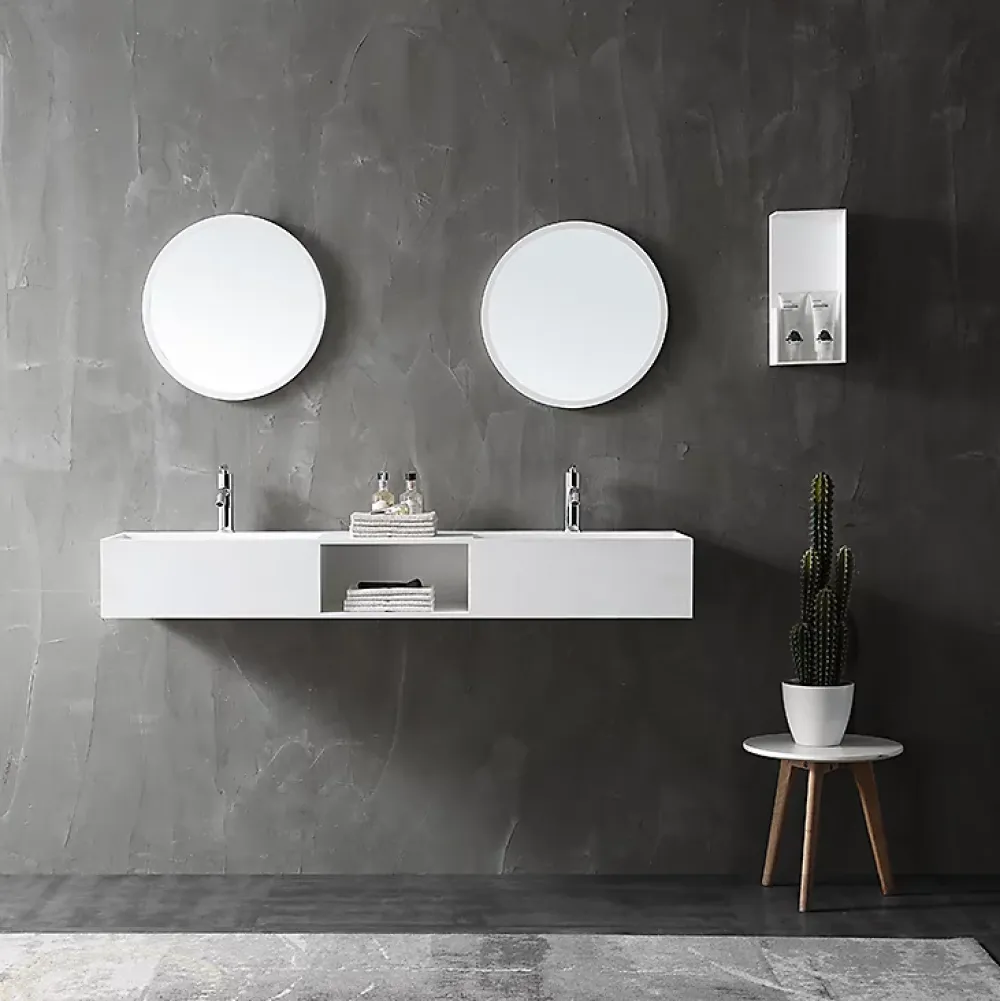 Lavabo|Bernstein Double vasque murale 150x45x20cm en fonte minérale - blanc mat - TWG235