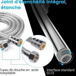 Pommeau De Douche, Flexible Et Barre De Douche|Deko Douche réglable, douche à jets puissants, douche à haute pression, pommeau de douche à économie d'eau