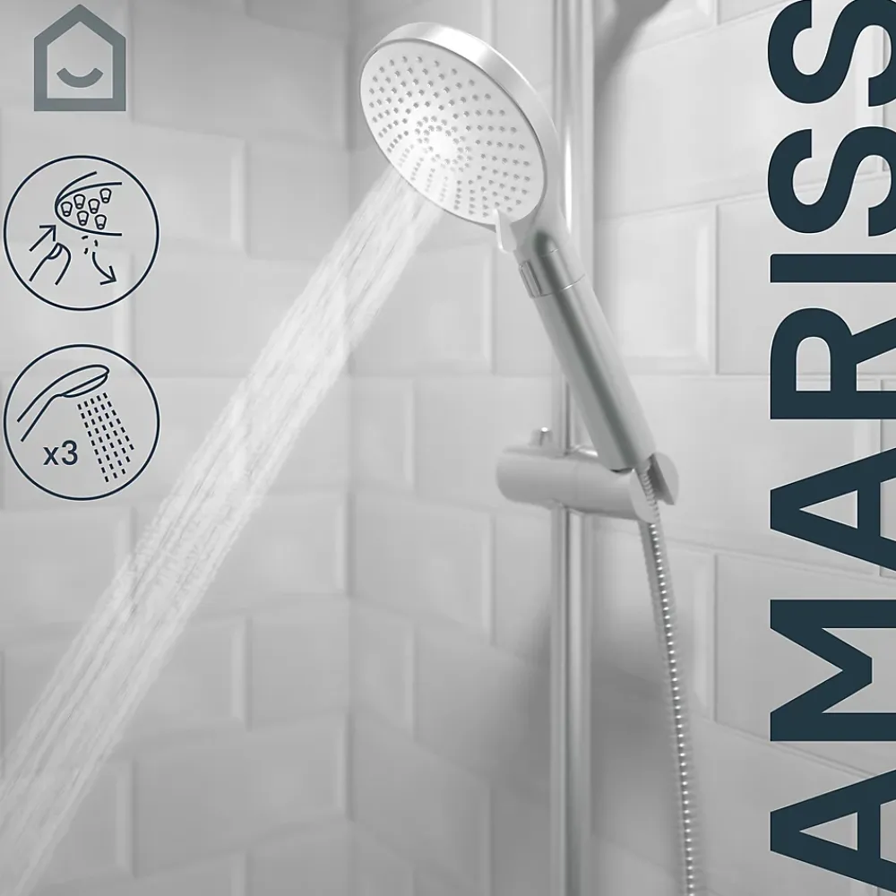 Pommeau De Douche, Flexible Et Barre De Douche|GoodHome Douchette 3 jets, chrome, Amariss