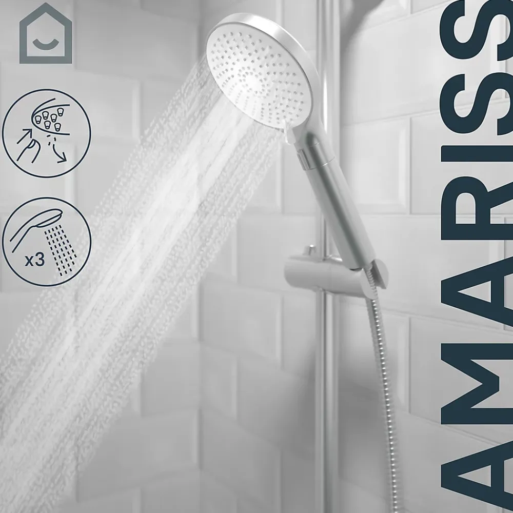 Pommeau De Douche, Flexible Et Barre De Douche|GoodHome Douchette 3 jets, chrome, Amariss