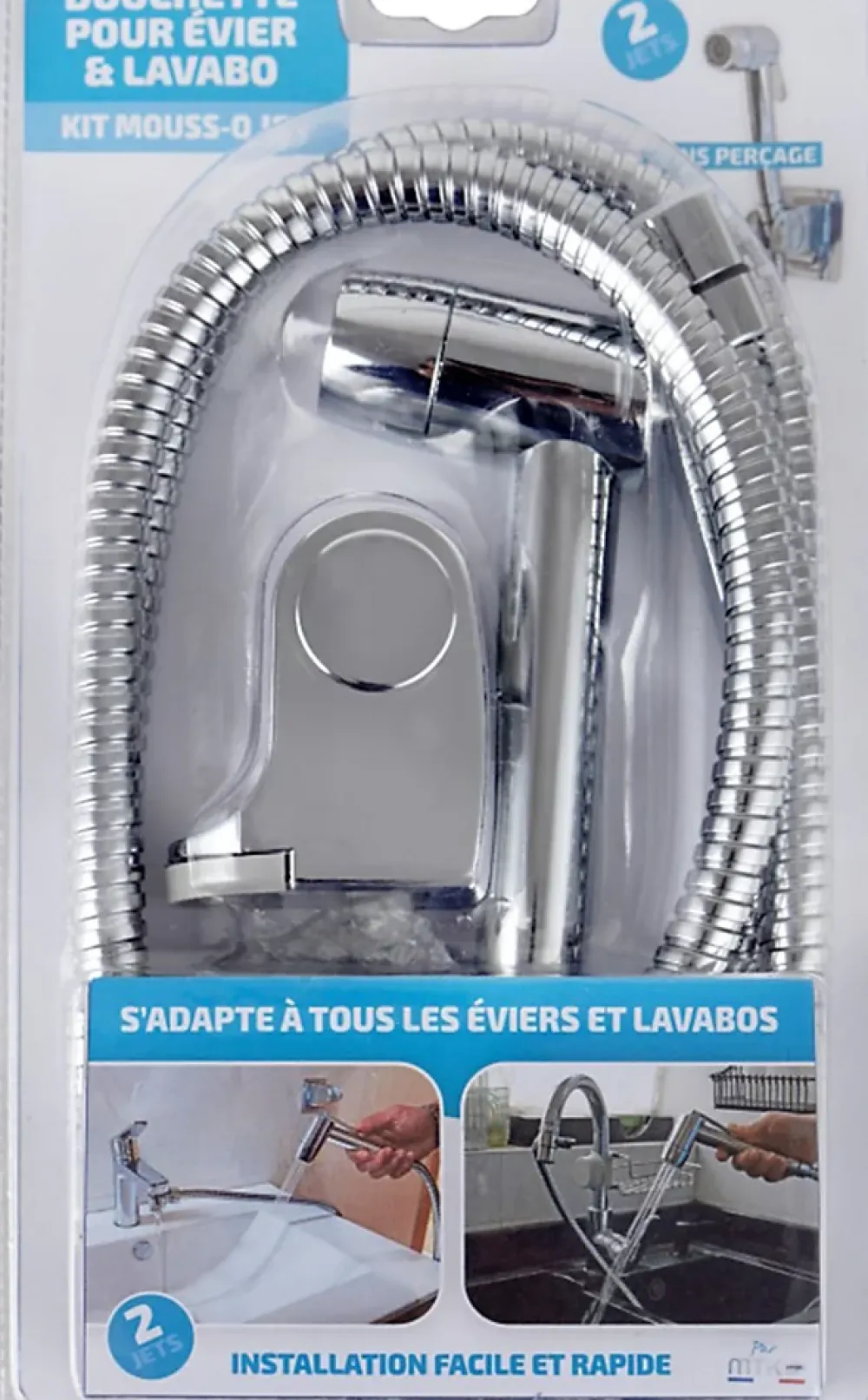 MTK Douchette 2 jets chromée pour robinet de lavabo et évier, Mouss-O Jet